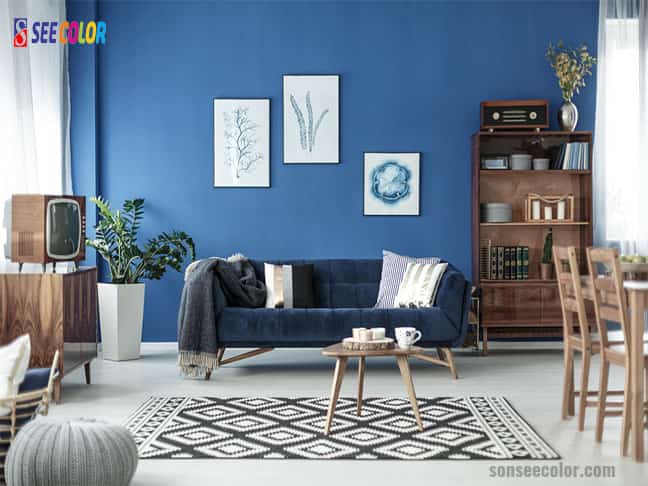 Phòng khách màu xanh dương hợp người mệnh mộc